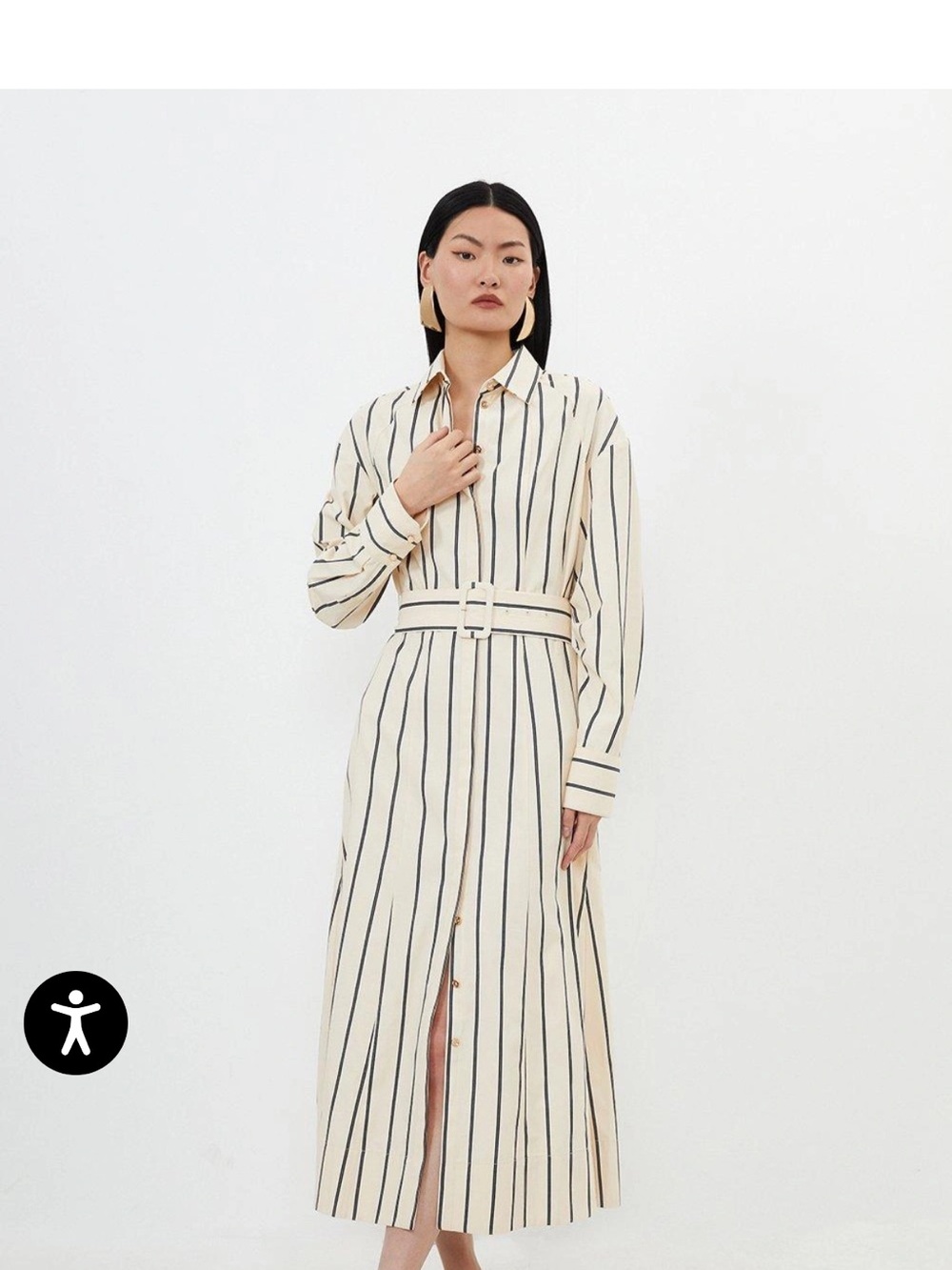Karen Millen Cream and Black Vertical Stripe Midi Shirt Dress